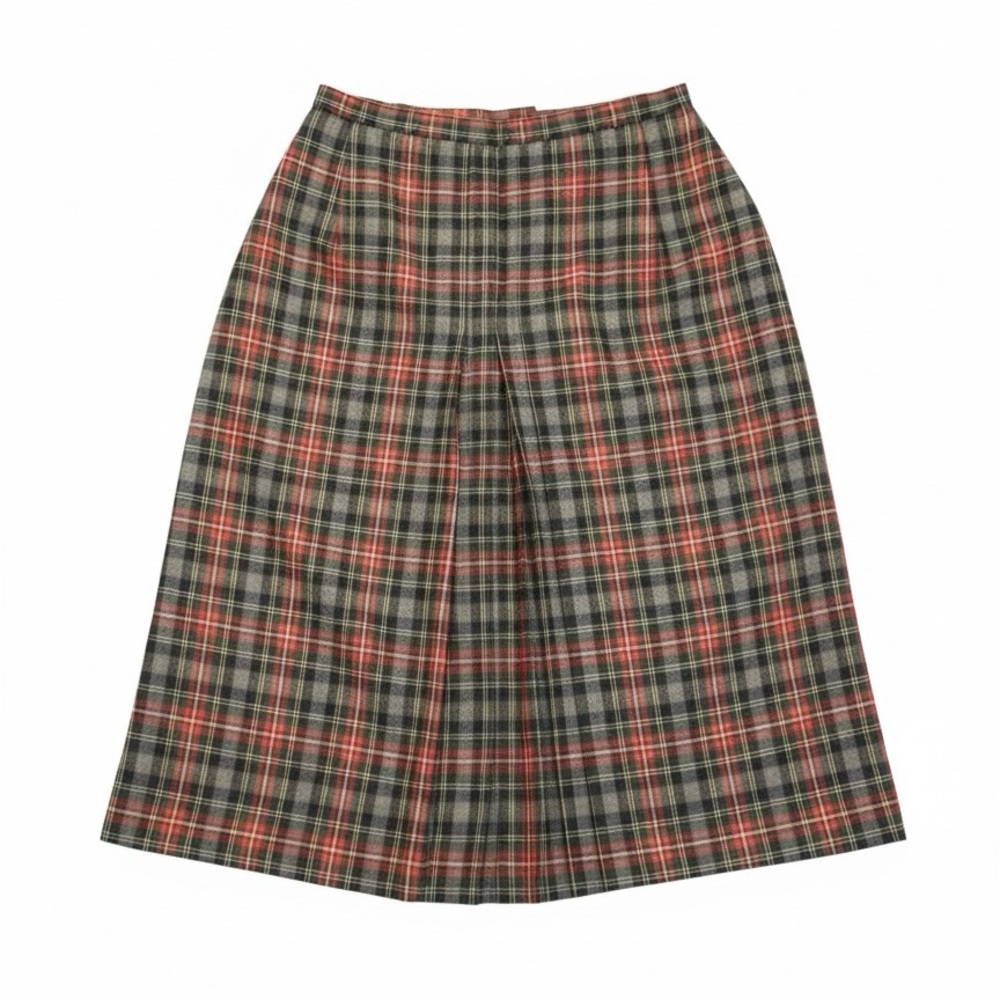 Vintage Plaid Tartan Wool Skirt Bristol Country Gray Red Cottage Core L Holiday